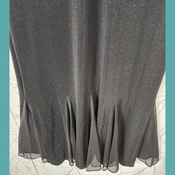 Algo VTG Black Metallic V-Neck Peplum Mermaid Maxi Dress - Picture 2 of 4